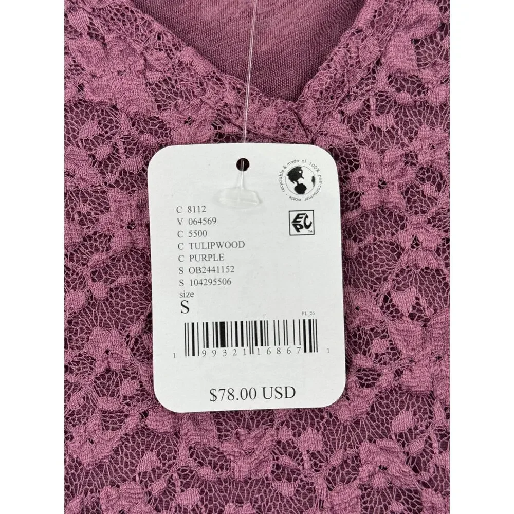 NWT Free People Stella Long Sleeve Top Womens S Tulipwood Purple Lace Ruffle